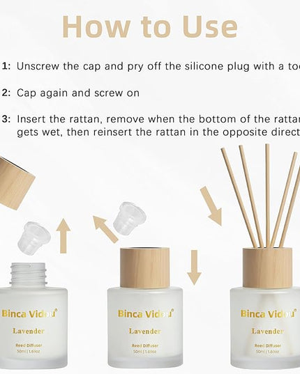 Reed Diffuser Set, Binca Vidou Lavender & White Jasmine Natural Scent Oil Diffusers with Sticks for Home Office Bathroom Aromatherapy Decor 1.69oz x 2