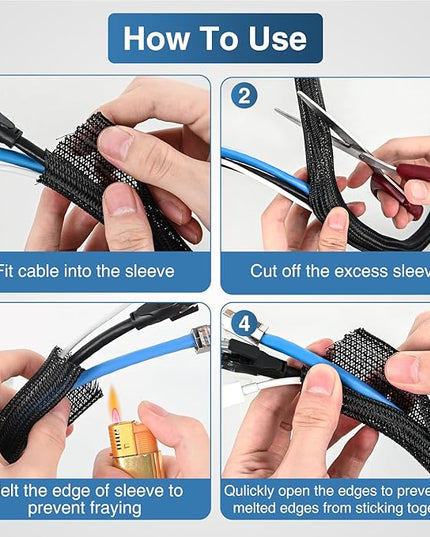 Nilight Cable Sleeve, 10ft-1/2inch Cord Management Sleeves, Braided Sleeving, Split Self Wrapping Wire Loom for Computer Electrical Automotive Harness Protector Organizer, Black