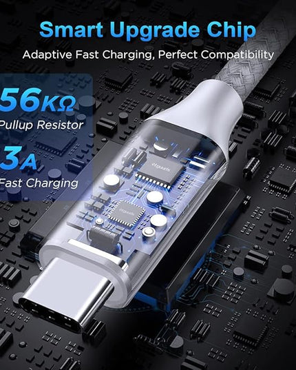 etguuds USB A to USB C Cable 6.6ft, 2-Pack, 3A Fast Charging Type C Charger Cord for iPhone 17 16 15 Pro Max 16e 17 Air, Samsung Galaxy S25 S24 S23 S22 S21 S20 A17 A16 A56 A55 Flip Fold, White
