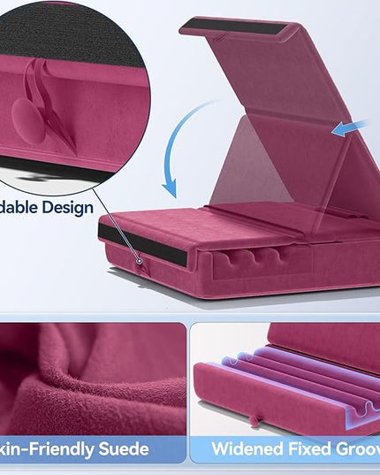 KDD Tablet Pillow Holder, Foldable iPad Stand for Lap, Bed and Desk -Tablet Soft Pad Dock with Pocket & Stylus Mount Compatible with iPad Pro 12.9, 10.5, 9.7 Air Mini 6 5 4 3, Galaxy Tab, E-Reader