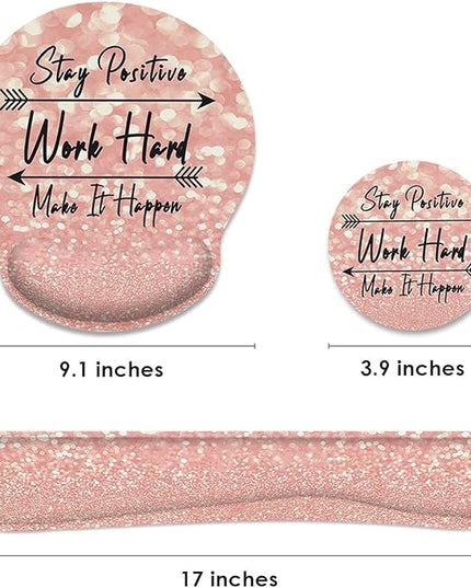 Britimes Pink Rose Gold Ergonomic Mouse Pad Set with Wrist Rest Non-Slip Rubber Base Wrist Cushion Support and Coasters Mousepad with Wrist Support for Computer Keyboard and Desk