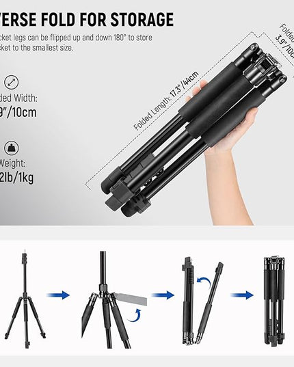 NEEWER Photography Light Stand, 1.5-6.4ft/47-195cm Aluminum Reversible Studio Lighting Tripod, Portable Phone Video Stand w/ 1/4" Screw for Strobe Light Camera Softbox, 4.4lb/2kg Load, ST195