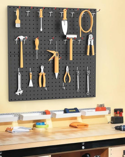 WALMANN Metal Pegboard Panels for Wall Garage Tools Storage Pegboard for Garage, Workbench, Modular Peg Board Tool Organizer Board(Pack of 2, Black)