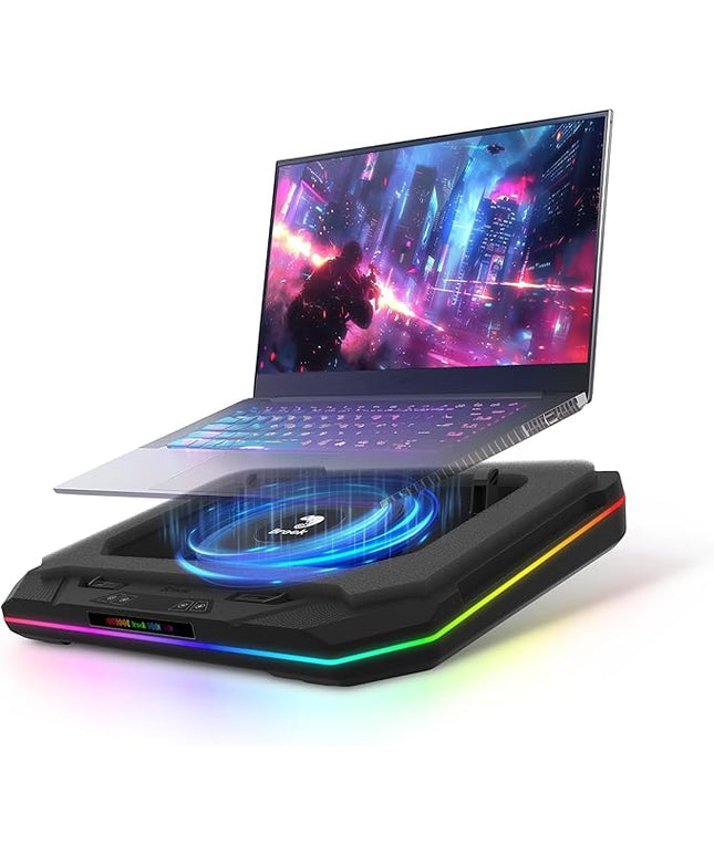 Brook Saviortop Gaming Laptop Cooling Pad – High-Speed 3500 RPM Laptop Cooler with Turbo Fan, RGB Cooling Stand for 10-19 Inch Laptops, Touch Control, USB-C Hub, Adjustable Height, Quiet Cooling Fan