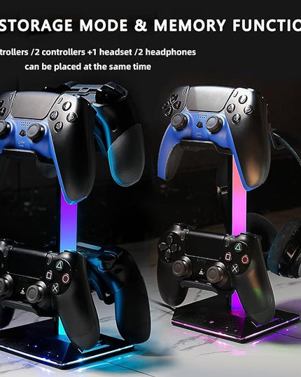 ZNikoyidy Gaming Headphone Stand PC Accessories - RGB Headset Stand with 2 USB Ports,10 Light Modes Headset Holder Suitable for All Earphone Accessories, Gift for Boys Men Gamers