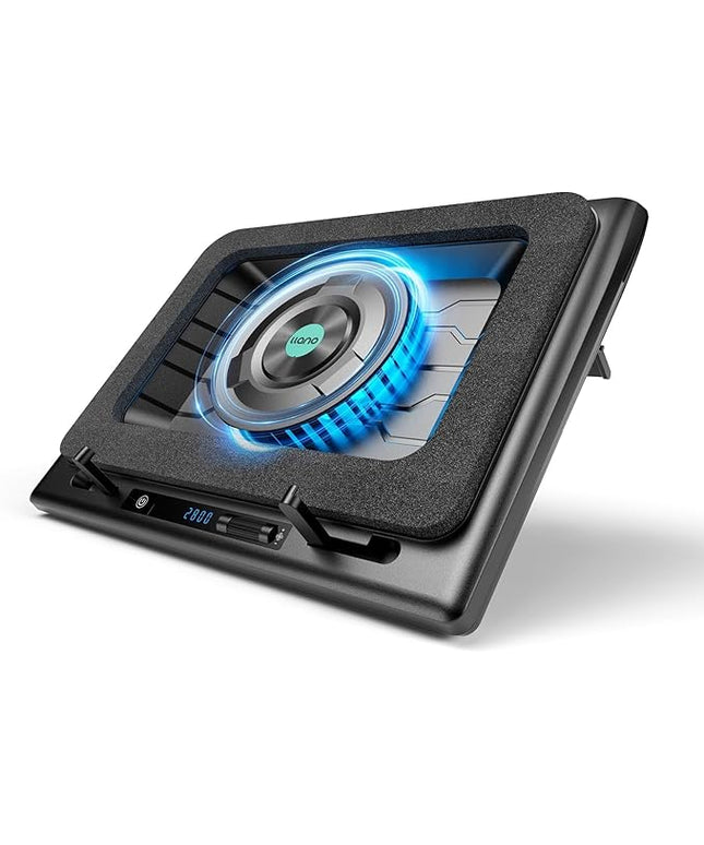 llano V12 Laptop Cooling Pad, Gaming Laptop Cooler Stand with 5.5inch Powerful Turbo Fan, Adjustable Speed, Touch Control, 3-Port USB A, for Fast Cooling Laptop 15.6-19in, Black (No RGB)