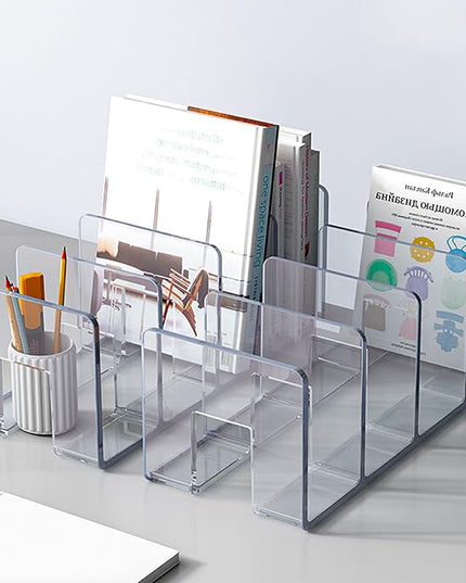 2PCS Acrylic File Organizer for Desk, Desktop Document/Mail Organizer, 4 Compartments Plastics Invisible Bookshelf Floating (12.5" x 5.7" x 5", Black)