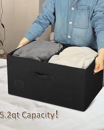 75 Quarts Extra Large Decorative Storage Bins with Lids, 3 Packs Black Collapsible Storage Bins with Lids, Stackable Storage Bins Decorative Box Storage With Lid Extra Large