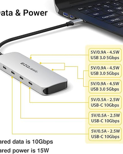 EZQuest USB C Hub Docking Station 7 in 1 with 3 Gen 2 10Gbs Ports, 3 USB A 3.0 Ports, 1 USB C Power Delivery 3.0 with 5Gbs Data, Compatible with MacBook/Dell/HP/Lenovo Laptops