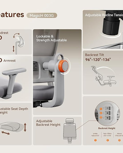 Newtral Ergonomic Office Chair with Adaptive Lumbar Support- High Back Desk Chair with Adjustable Headrest, 3D Armrest, Adjustable Seat Depth & Height, Home Office