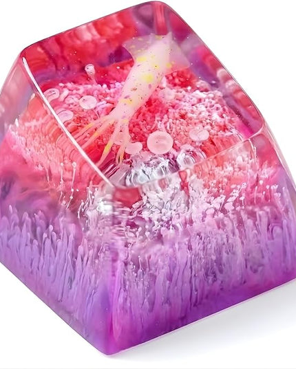 Squid Artisan Keycap Pink and Purple Coral Reef R1 SA Profile Custom Sea Creatures Keycaps 1U ESC Handmade Gaming Ocean Resin Key Cap Cherry MX Switch Compatible Mechanical Keyboard Squid Lover Gift