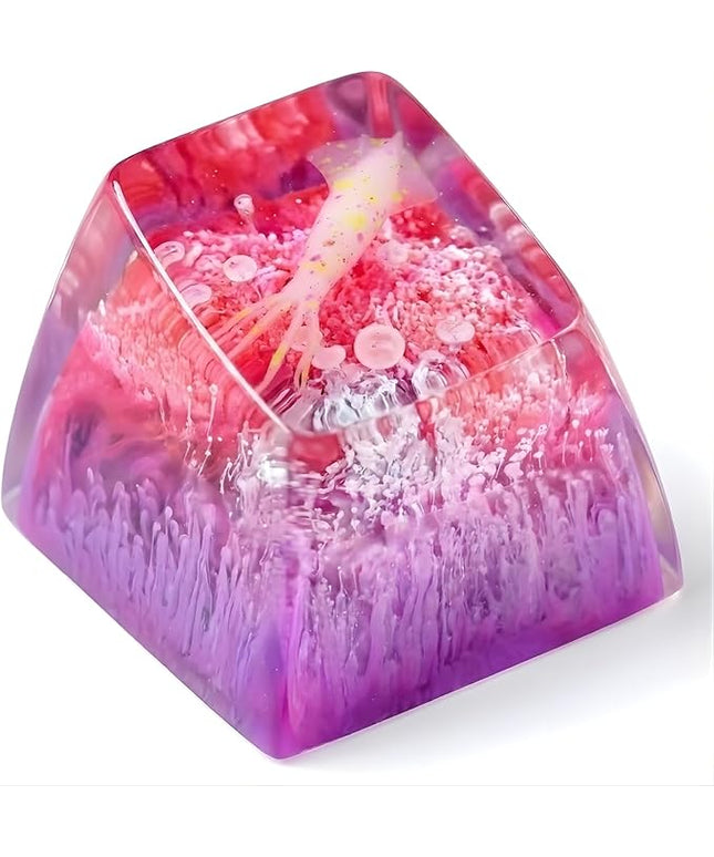 Squid Artisan Keycap Pink and Purple Coral Reef R1 SA Profile Custom Sea Creatures Keycaps 1U ESC Handmade Gaming Ocean Resin Key Cap Cherry MX Switch Compatible Mechanical Keyboard Squid Lover Gift