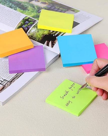 (24 Pack) Sticky Notes 3x3 in Post Bright Stickies Colorful Super Sticking Power Memo Pads, Strong Adhesive, 74 Sheets/pad