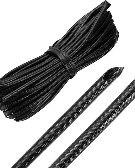MECCANIXITY 49ft Braided Cable Sleeve, 5/32" ID 200C High Temperature 1500V Fiberglass Wire Insulation Cord Protector Organizer Wires Management for Motor Engine Fuel Line, Black