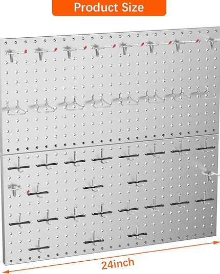 TORACK Metal Pegboard Wall Tool Organizer 24" x 24" or 12" x 48", 70 PCS Tools Storage Pegboard for Garage Peg Board Tool Organizer Board with Hooks for Workbench(Grey)