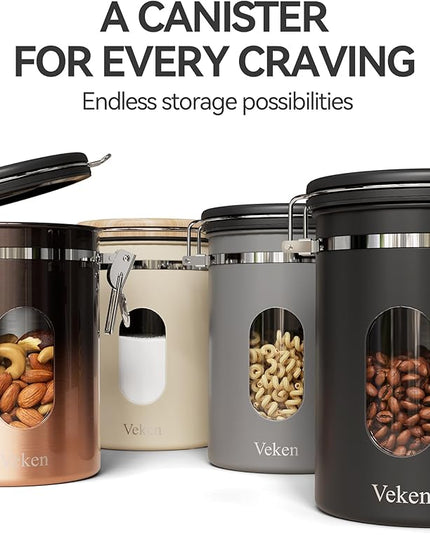 Veken Coffee Canister with Window,Airtight Stainless Steel Kitchen Food Storage Container, Date Tracker & Scoop for Grounds Coffee, Beans, Tea, Flour, Cereal,Sugar,22OZ,Grey