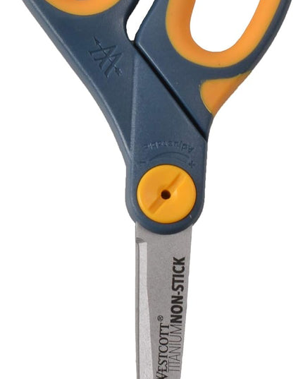 Westcott 8" Straight Titanium Bonded Non-Stick Scissors with Adjustable Glide Feature, Grey/Yellow (14849)
