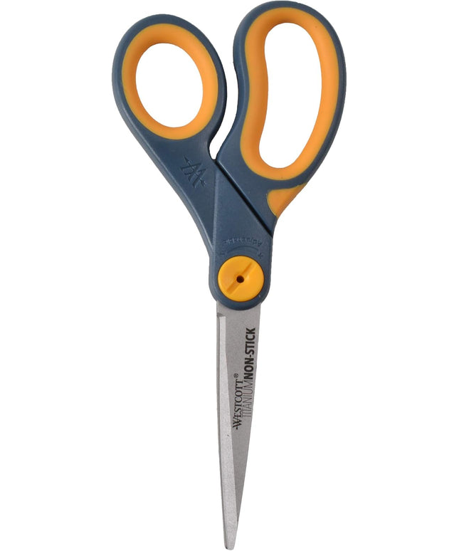 Westcott 8" Straight Titanium Bonded Non-Stick Scissors with Adjustable Glide Feature, Grey/Yellow (14849)