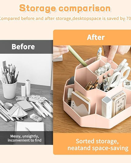 Pencil Pen Holder for Desk,9 Slots 360 Degree Rotating Desk Organizers,Desktop Storage Stationery Supplies Organizer, Cute Pencil Cup Pot For Office, School, Home(Pink)