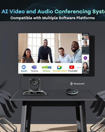 TONGVEO 4K PTZ Conference Room Camera System AI Auto-Tracking 20x Zoom 4K PTZ Camera USB3.0 HDMI LAN outputs and Bluetooth Speakerphone with Microphone for Large Remote Meeting