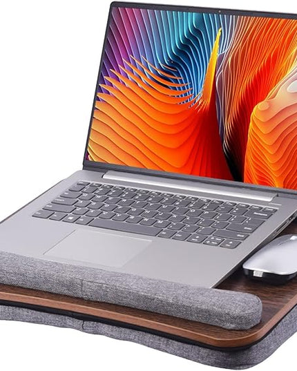 Heyfriday Home Office Lap Desk with Wrist Rest Laptop Bed Desk for Notebook, Laptop, Tablet, Lap Stand with Tablet, Phone Holder Fits Up to 14 Inch Laptops (Brown)