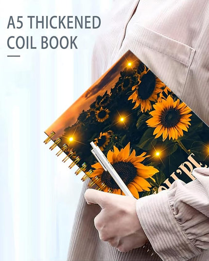 iampanda Spiral Journal Notebook,Strong Twin-Wire Binding with Premium Paper for Girl Women,60 Sheets A5 College Ruled Notebook/Journal,Perfect for School Office Home Gifts,Sunset Sunflower