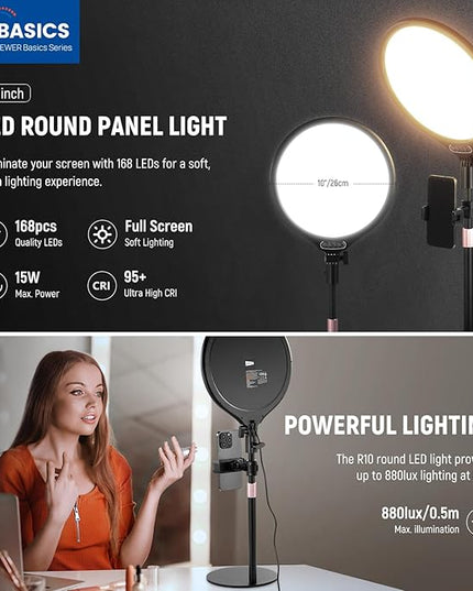 NEEWER Basics 10.5" Desk Ring Light with Stand/Phone Holder/Timer, 3000-6500K Full Screen 15W LED Selfie Panel Lighting for iPhone Recording Streaming Makeup Laptop Webcam Video Conference Zoom, R10
