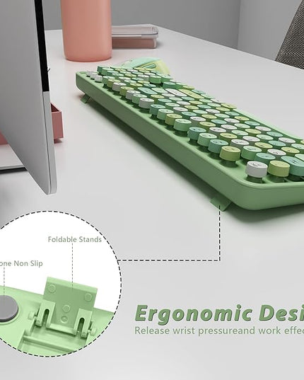 Wireless Keyboard and Mouse Combo, Cute Colorful 104-Key Typewriter Retro Round Keycaps Keyboard for PC Laptop,Windows,Desktop,Perfer for Home and Office Keyboards (Green)