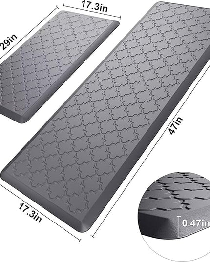 Kitchen Mats for Floor 2 Piece - Anti Fatigue Mats for Kitchen Floor - Non Slip Cushioned Rugs for Standing, Office, Sink, Laundry, Grey