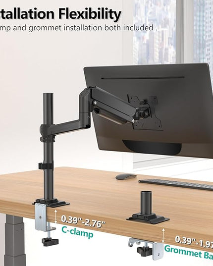 WALI Single Monitor Arm 13-32 Inch, Single Monitor Mount, Vesa Desk Mount up to 19.8lbs Gas Spring Arm with Clamp, VESA 75x75mm or 100x100mm Compatibility(GSDM001), Black