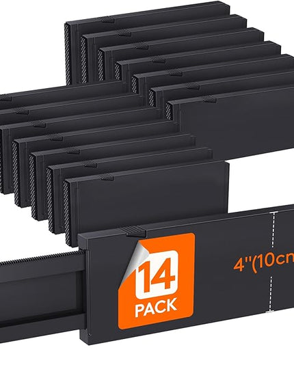 Lifewit 14 Pack Drawer Dividers 4" High, 11-17" Adjustable Drawer Organizers for Clothes, Expandable Dresser Separators in Bedroom/Bathroom/Kitchen/Fridge/Office Organization and Storage, Black