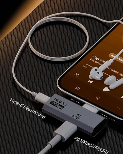 AreMe USB C Splitter (Not for Video), 2-in-1 Dual USB C Headphone and Charger Adapter Audio Dongle with PD 100W for Rog Ally, Steam Deck, iPhone 15/16, iPad (Grey)