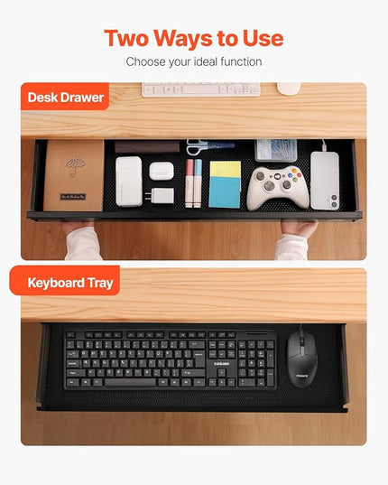 VEVOR Under Desk Drawer Slide Out, 33inch Under Desk Mounted Pull-out Drawer Attachment, Hidden Under Counter Drawers for office Home Sit Stand Workstation, Black