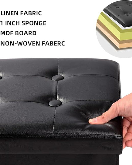 ALASDO Storage Ottoman Footrest Stool Small Ottoman with Storage Foldable Ottoman Leather Foot Rest Footstool Bench for Living Room 17x13x13inches Black