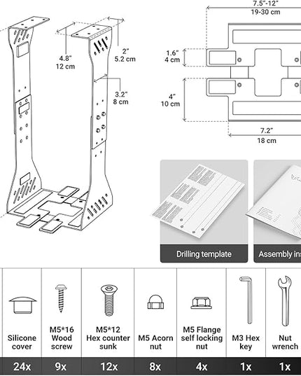 Heavy Duty Under Desk PC Holder – Up to 77 lbs Load Capacity - Adjustable Computer Tower Holder - Under Desk Computer Mount (White)