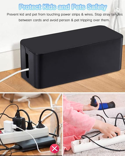Cable Management Box, 3 Pack Cord Organizer Boxes with 33 PCS Cable Management Set to Cover Hide Power Strip, Surge Protector Under Desk & on Floor, Wire Concealer for Home Office Computer TV (Black)