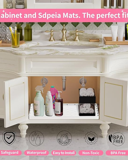 Sdpeia Under Sink Mat 22"×19" Waterproof Silicone Cabinet Liner & Sink Protector for Kitchen & Bathroom, Multi-Purpose Organizers Tray for Pets, Laundry, Cat Litter Mat, White