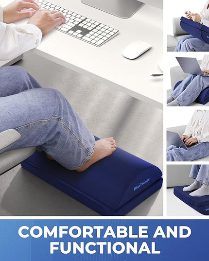 BlissTrends Foot Rest for Under Desk at Work-Versatile Foot Stool with Washable Cover-Comfortable Footrest with 2 Adjustable Heights for Car,Home and Office to Relieve Back,Lumbar,Knee Pain-Blue Long