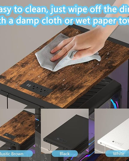 Computer Tower Stand with LED Light Strip,Mobile Rolling CPU Holder,Height Adjustable PC Tower Stand with Charging Station for Office Home (Rustic Brown)