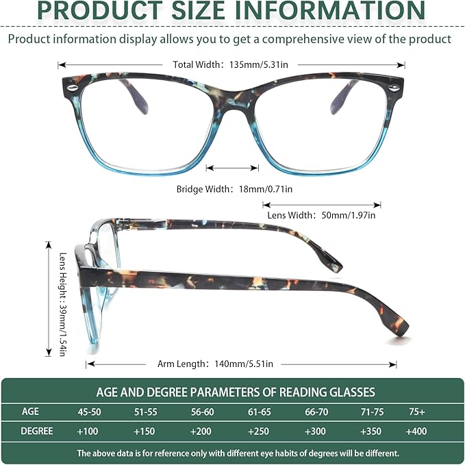 CLASAGA Progressive Multifocus Reading Glasses for Women, Pattern Print Blue Light Block Stylish Ladies Computer Readers