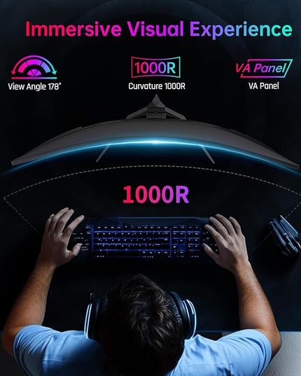 KTC 32 Inch 240Hz Curved Gaming Monitor, 2K 1440P Computer PC Monitor with 1000R 1ms Frameless, Adaptive Sync,122% sRGB, HDMI, DisplayPort, Tilt Adjustable, H32S25E