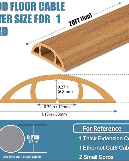 Floor Cord Covers for Wires 20FT Cable Hider Wire Cover Self Adhesive Cord Hider Floor for Offices, Homes, Workshops, Warehouses Cable Cavity 0.39" W x 0.27" H