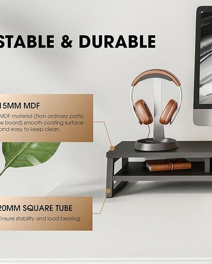Fenge Dual Monitor Stand for Desk, 42.5in Large Monitor Riser for 2 Monitors, 2 Tier Computer Office Desk Top Shelf, Desktop Storage Stand for Laptop, PC, Computer, Printer