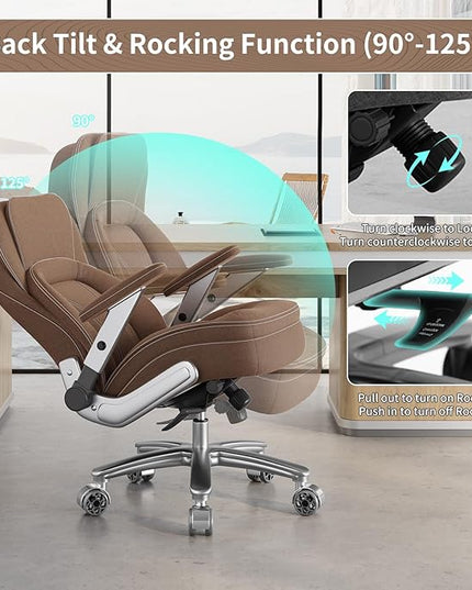 Big and Tall Office Chair, 600lbs Heavy Duty Desk Chair with 5D Arms, Adjustable Lumbar Support & Height, Tilt Function, Fabric High Back Ergonomic Executive Computer Chair with 3'' Casters