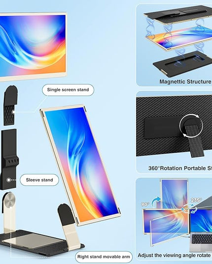 KEFEYA Laptop Screen Extender 15.6", FHD 1080P Portable Triple Monitor for Laptops 13-17.3", 120% sRGB 235° Rotation Detachable Laptop Monitor Extender for Windows/Mac/Dex/Chrome/Surface, Plug n Play