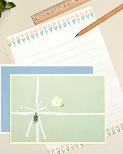KSIWRE 48 PCS Stationery Paper and Envelopes Set,Cute Floral Stationary Set for Writing Letters,Double Sided Printing,Letter Writing Kit