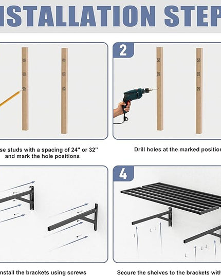 WALMANN 2 Pack Heavy Duty Wall Shelves, 2 ft x 4 ft Wall-Mounted Garage Storage Shelf, Floating Shelf, Hold 400 lbs/Shelf