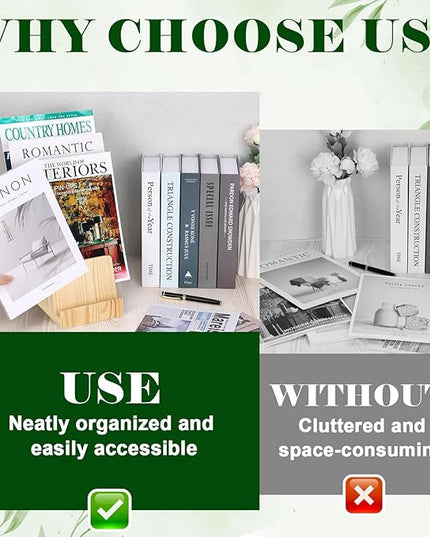 2 Pack 4 Tier Pine Wood Brochure Holder Stand 6 x 9 inch Literature Holder Flyer holder for 5.5 x 8.5 inch 5 x 7 inch Booklets Pamphlets Menus Magazines Multi Purpose Organizer