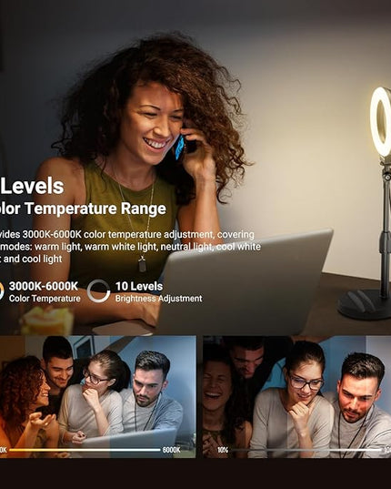 NEEWER Basics 5" LED Desktop Ring Light with Stand, Monitor Clamp, 10W, Compatible with iPhone Desk Computer Laptop Webcam Phone for Selfie Makeup Recording Zoom Video Conference Lighting, Black BR60