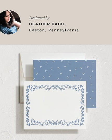 Minted Framed In Floral Stationery Cards, 10 Count, Blank Cards and Envelopes For Thank You Notes, Invitations & Handwritten Messages, Note Cards & Stationery Set, Gifts for Women, Blue Color Theme